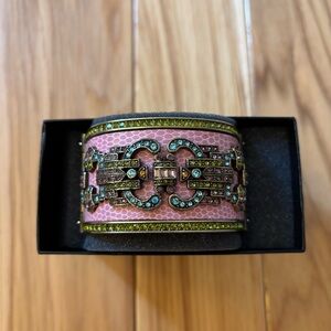 Heidi Daus Pink Faux Leather Snakeskin Swarovski Crystal Hinged Cuff Bracelet